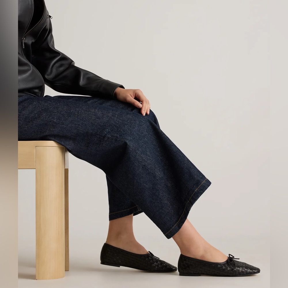 Quince Black Woven Leather Ballet Flats - Picture 2 of 13